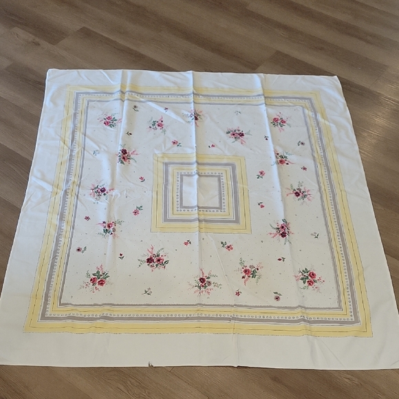 Vintage Other - Vintage Floral Square Tablecloth with Yellow and Pink Rose Accents